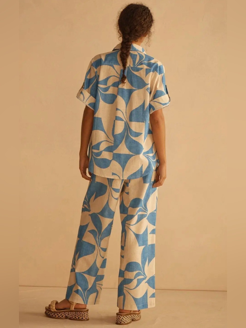 AUR OCEA IPANEMA CUFFED SHORT SLEEVE BUTTON DOWN COTTON TOP - Picture 3 of 9